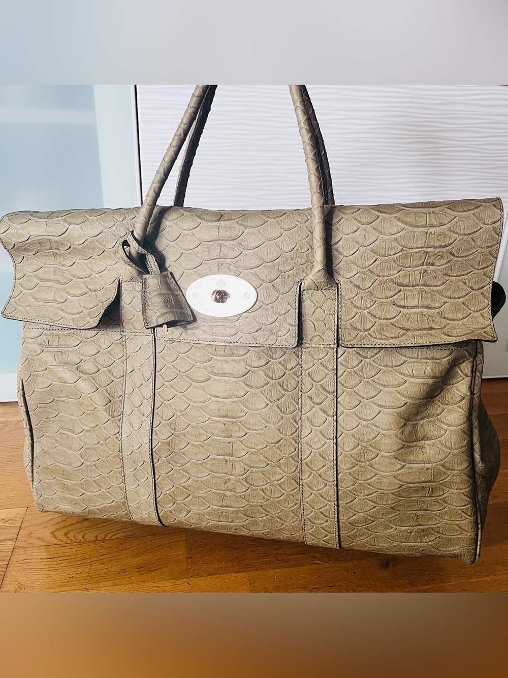 Mulberry Green (summer khaki) Silky Snake Print Travel Bag